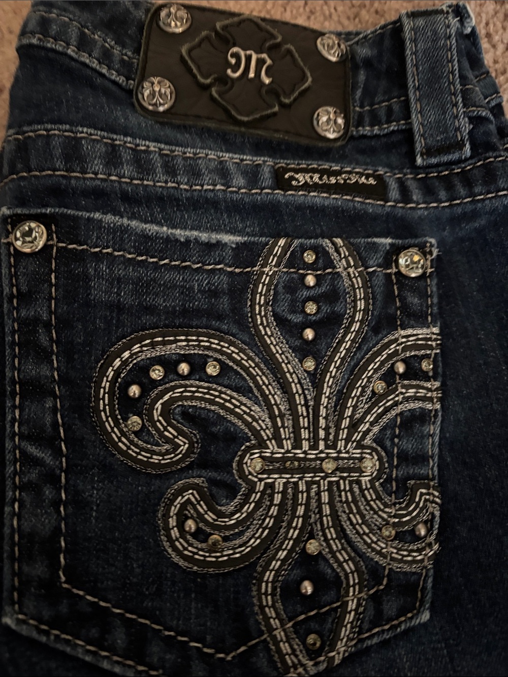 Miss Me Dark Blue Women's Bootcut Jeans with Floral Metal Buttons